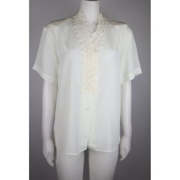 VINTAGE WOMEN'S IVORY WHITE SHEER SHORT SLEEVE BLOUSE  - MARTINIQUE - SIZE 6 - Picture 1 of 7